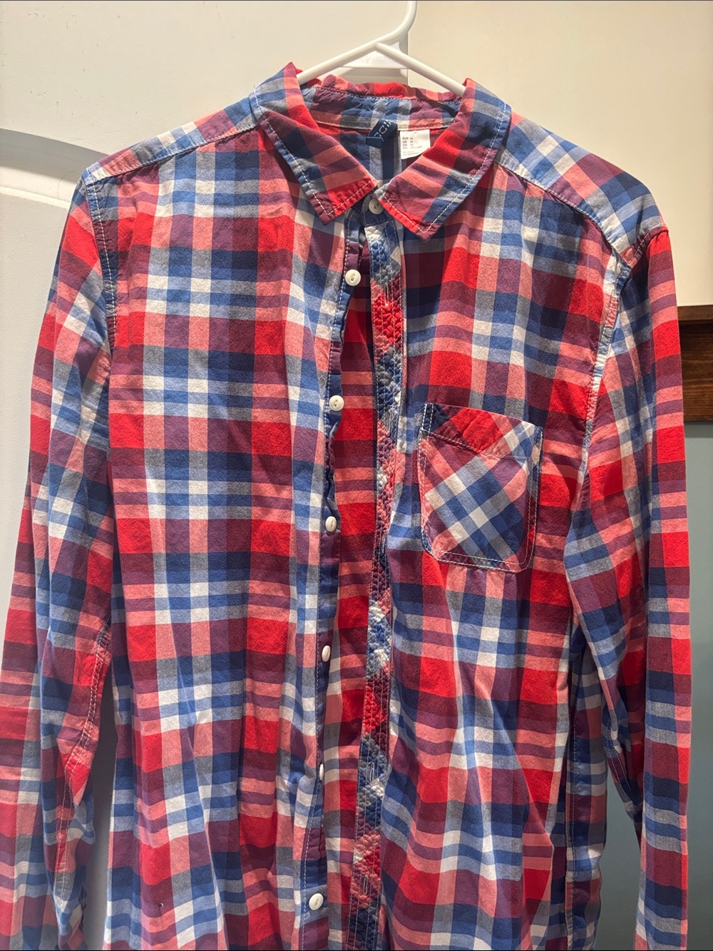 Divided Red & Blue Plaid Casual Button-Down Shirt